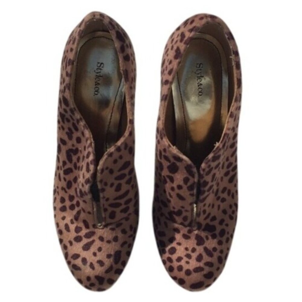Style & Co Womens Leopard Print Faux Fur 4" High Heel Ankle Booties 6M
